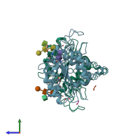 PDB entry 7f5q coloured by chain, side view.