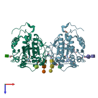 PDB entry 7f5q coloured by chain, top view.