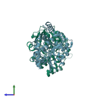 PDB entry 7f5w coloured by chain, side view.