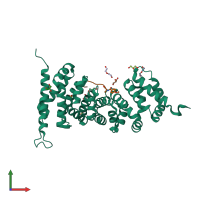 PDB entry 7f6m coloured by chain, front view.