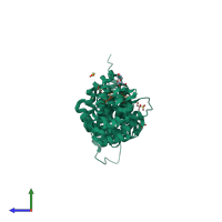 PDB entry 7f6m coloured by chain, side view.