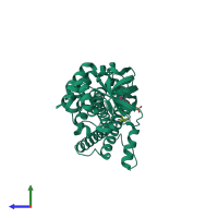 PDB entry 7f72 coloured by chain, side view.