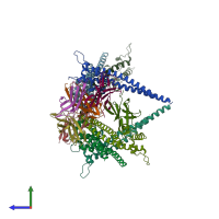 PDB entry 7f9l coloured by chain, side view.