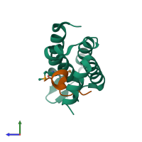 PDB entry 7fax coloured by chain, side view.
