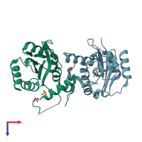 PDB entry 7fdn coloured by chain, top view.