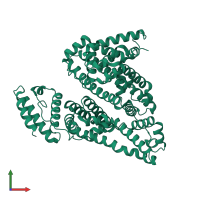 PDB entry 7ffs coloured by chain, front view.