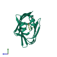 Monomeric assembly 1 of PDB entry 7fg5 coloured by chemically distinct molecules, side view.