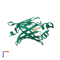 Monomeric assembly 1 of PDB entry 7fg5 coloured by chemically distinct molecules, top view.