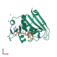 PDB entry 7fq9 coloured by chain, front view.