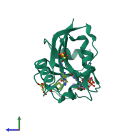 PDB entry 7fq9 coloured by chain, side view.