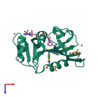 PDB entry 7fq9 coloured by chain, top view.