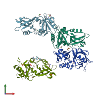 PDB entry 7fsg coloured by chain, front view.