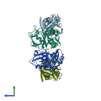 PDB entry 7fsg coloured by chain, side view.