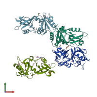 PDB entry 7fsh coloured by chain, front view.