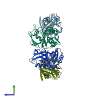 PDB entry 7fsh coloured by chain, side view.