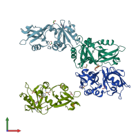 PDB entry 7fsi coloured by chain, front view.