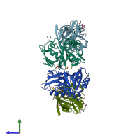 PDB entry 7fsi coloured by chain, side view.