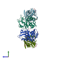 PDB entry 7fsj coloured by chain, side view.