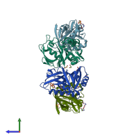 PDB entry 7fsk coloured by chain, side view.