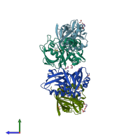PDB entry 7fsl coloured by chain, side view.