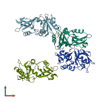 PDB entry 7fsm coloured by chain, front view.