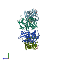 PDB entry 7fsm coloured by chain, side view.