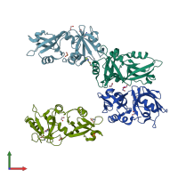 PDB entry 7fsn coloured by chain, front view.