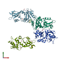 PDB entry 7fsq coloured by chain, front view.