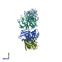 PDB entry 7fsr coloured by chain, side view.