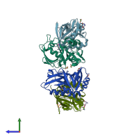 PDB entry 7fss coloured by chain, side view.