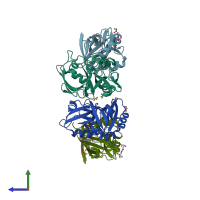 PDB entry 7fst coloured by chain, side view.