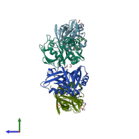 PDB entry 7fsv coloured by chain, side view.
