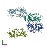 PDB entry 7fsy coloured by chain, front view.