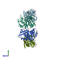 PDB entry 7fsy coloured by chain, side view.