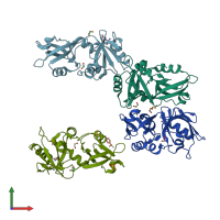 PDB entry 7fsz coloured by chain, front view.