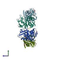 PDB entry 7ft1 coloured by chain, side view.