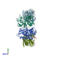 PDB entry 7ft2 coloured by chain, side view.