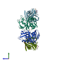 PDB entry 7ft6 coloured by chain, side view.