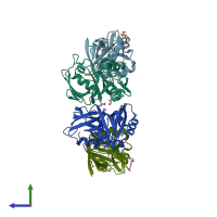 PDB entry 7ft7 coloured by chain, side view.