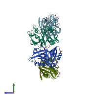 PDB entry 7ft8 coloured by chain, side view.