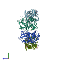 PDB entry 7ftd coloured by chain, side view.