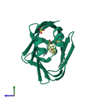 PDB entry 7fxr coloured by chain, side view.
