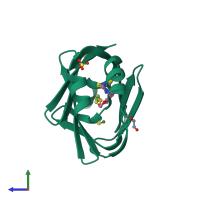 PDB entry 7fxv coloured by chain, side view.