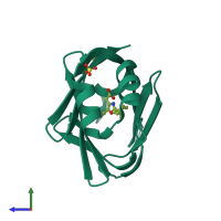 PDB entry 7fzb coloured by chain, side view.