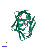 PDB entry 7fzr coloured by chain, side view.