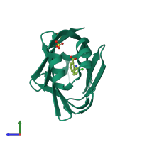 PDB entry 7g08 coloured by chain, side view.