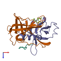 PDB entry 7gch coloured by chain, top view.