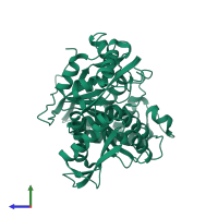 PDB entry 7icd coloured by chain, side view.