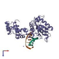 PDB entry 7icn coloured by chain, top view.
