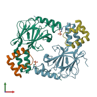 PDB entry 7jfl coloured by chain, front view.